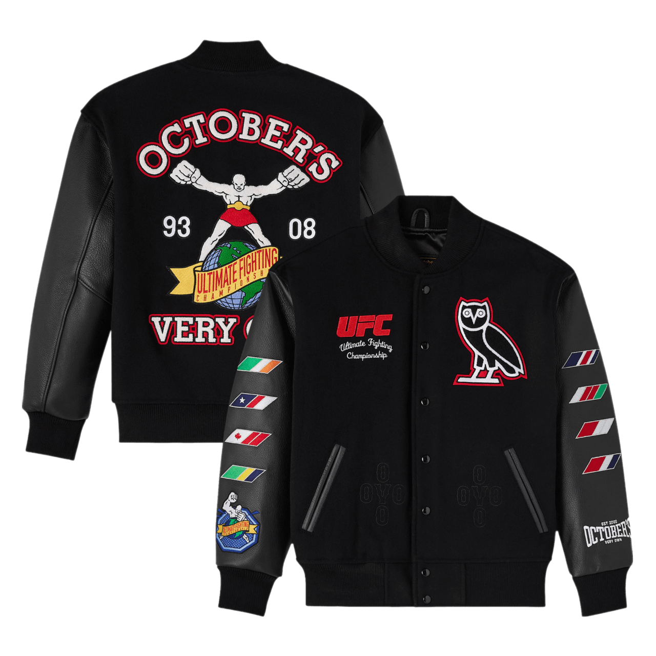 OVO x UFC Black Varsity Full-Snap Jacket