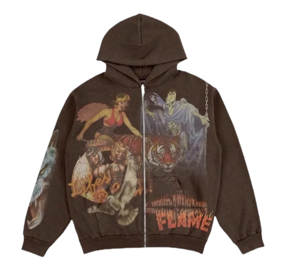 Travis Scott Utopia Circus Maximus 2023 Tour Zip-Up Hoodie - Brown