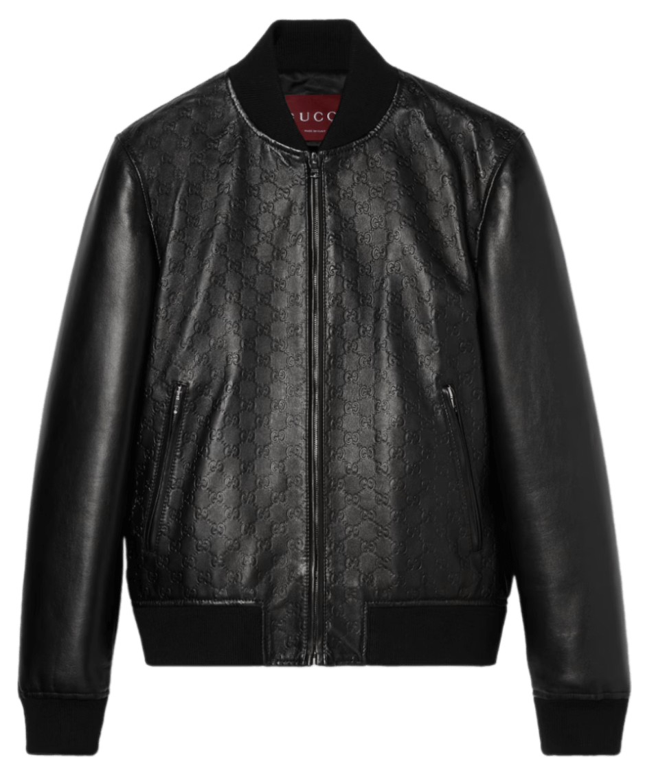 Gucci Embossed GG Leather Bomber Jacket - Black