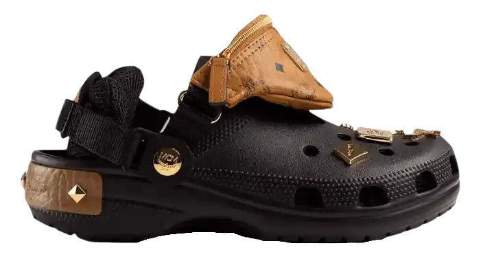 Crocs Classic Clog - MCM Visetos Belt Bag Black Cognac Gold