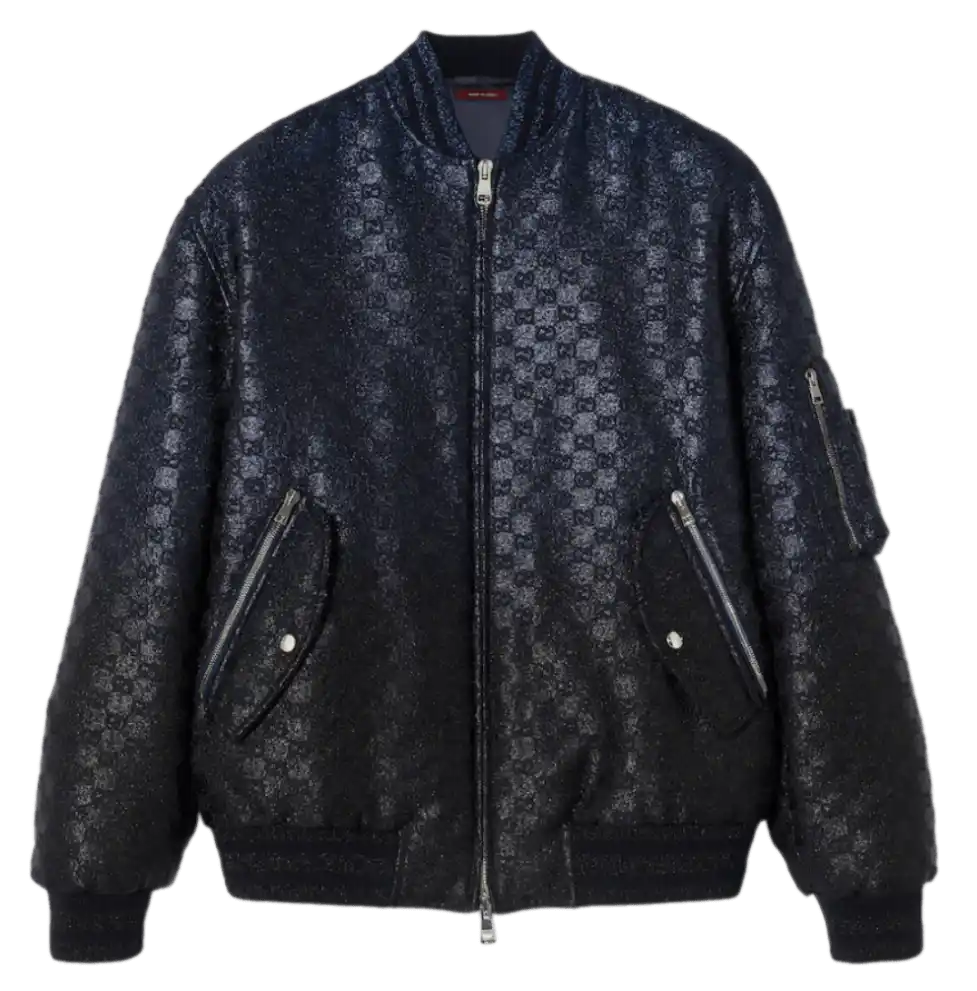 Gucci GG Canvas Lamé Padded Zip Jacket - Blue/Black