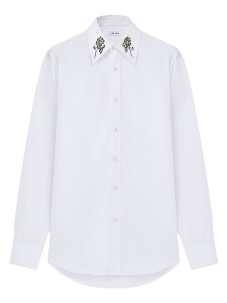 McQueen Sailor Tattoo Rose Embroidery Shirt - Optical White