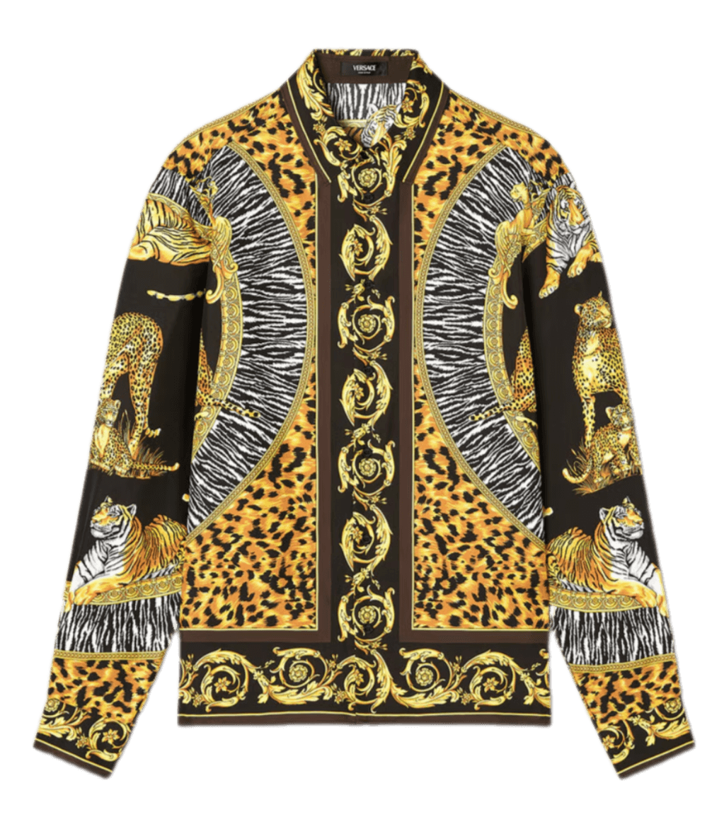 Versace Wild Cats Silk Shirt - Black and Gold