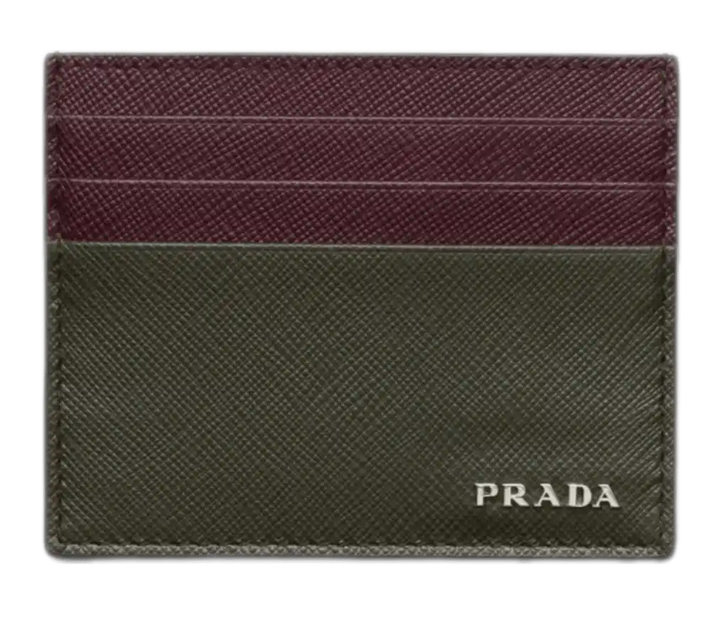 Prada Saffiano Leather Card Holder - Camouflage/Burgundy