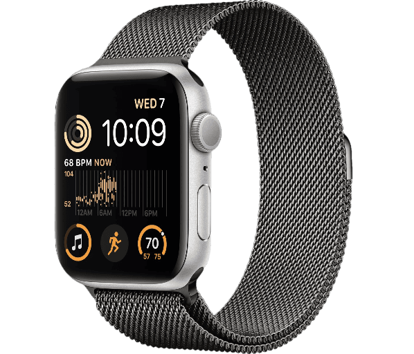 Apple Watch SE - Silver, 44mm, GPS, Stainless Steel, Milanese Loop (Graphite)
