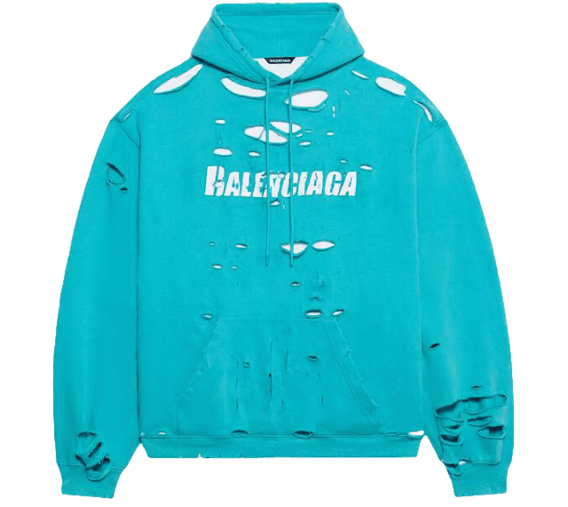 Balenciaga Caps Destroyed Hoodie - Navy/White