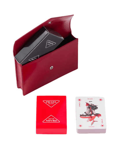 Prada Playing Cards With Leather Case - Scarlet