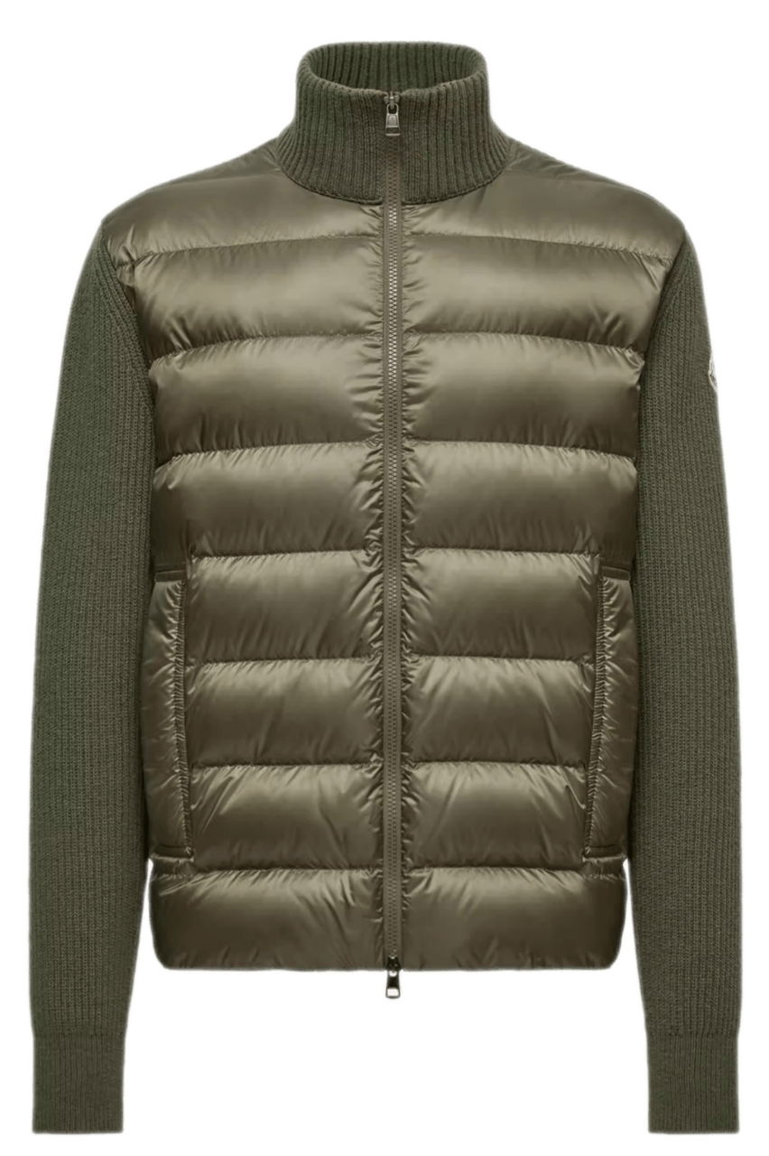 Moncler Padded Wool & Cashmere Zip-Up Cardigan - Olive Green