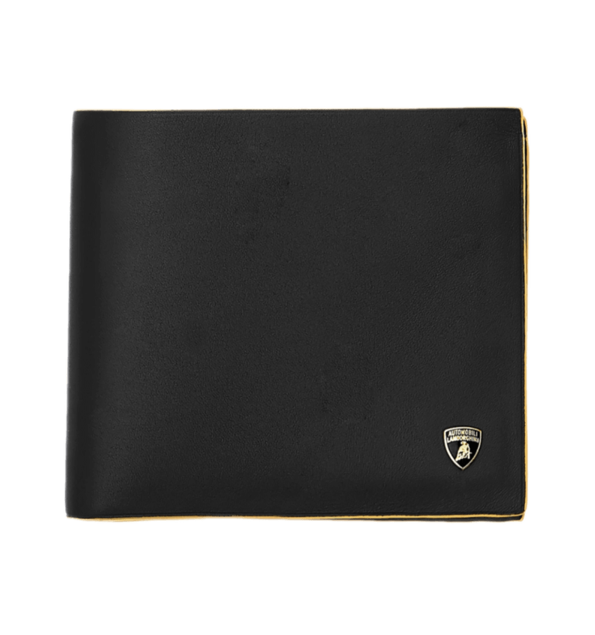 Lamborghini Leather Wallet with Contrasting Yellow Trim