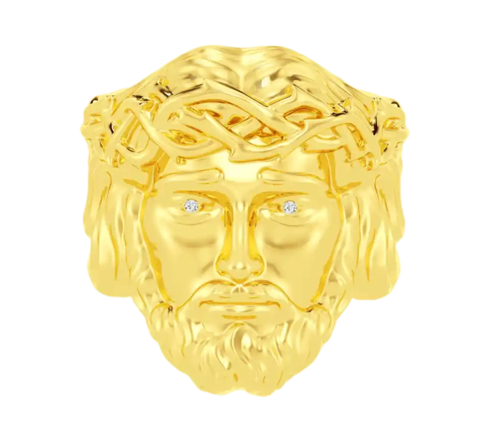 Jesus Diamond Ring 14k Solid Yellow Gold 0.02ctw