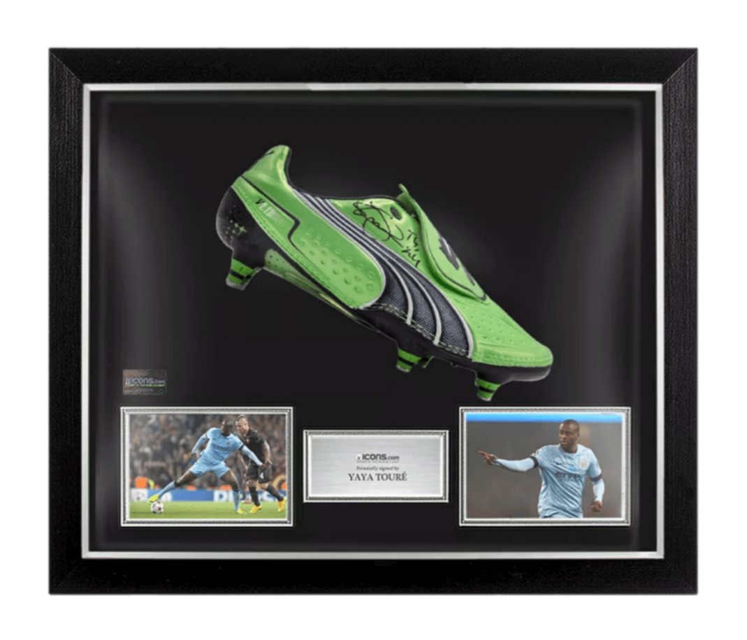 Yaya Toure Signed Green Puma V1.11 Boot In Bubble Frame