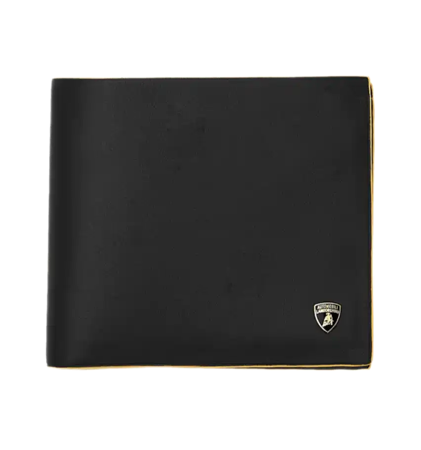 Lamborghini Leather Wallet with Contrasting Yellow Trim
