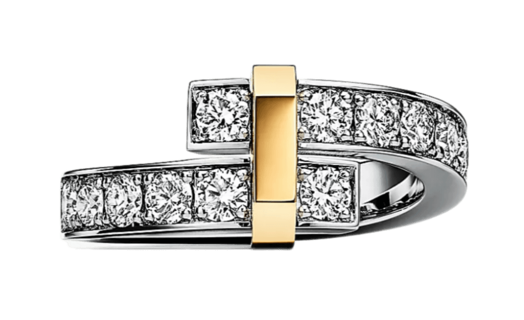 Tiffany Edge Bypass Ring - Platinum and Yellow Gold with Diamonds