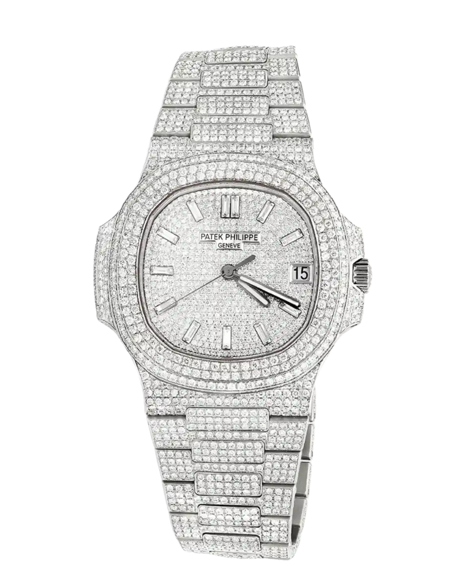 Patek Philippe Nautilus Diamond Dial - 40mm, 18K White Gold, Iced Out (aftermarket)