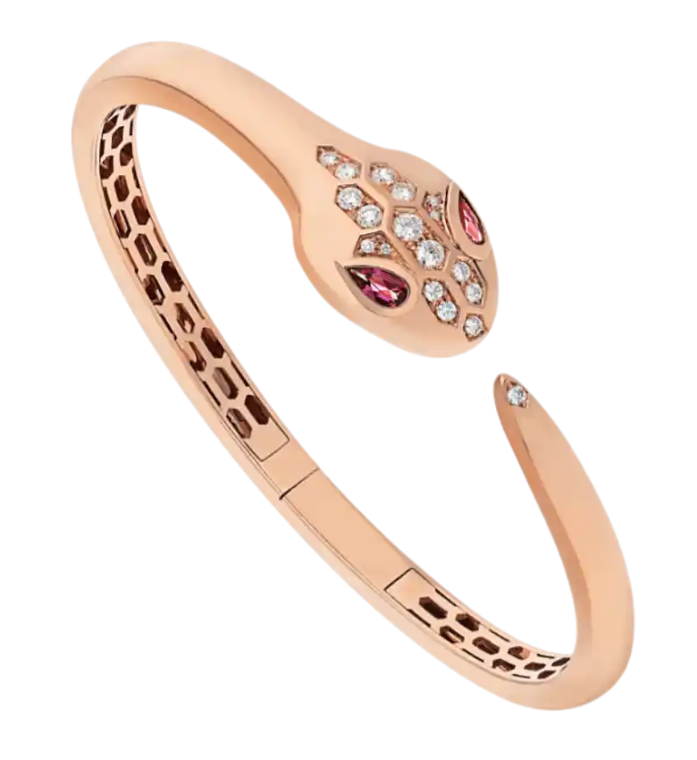 Bvlgari Serpenti Seduttori With Rubellite Eyes and Demi  Pavé Diamonds Bracelet - Rose Gold