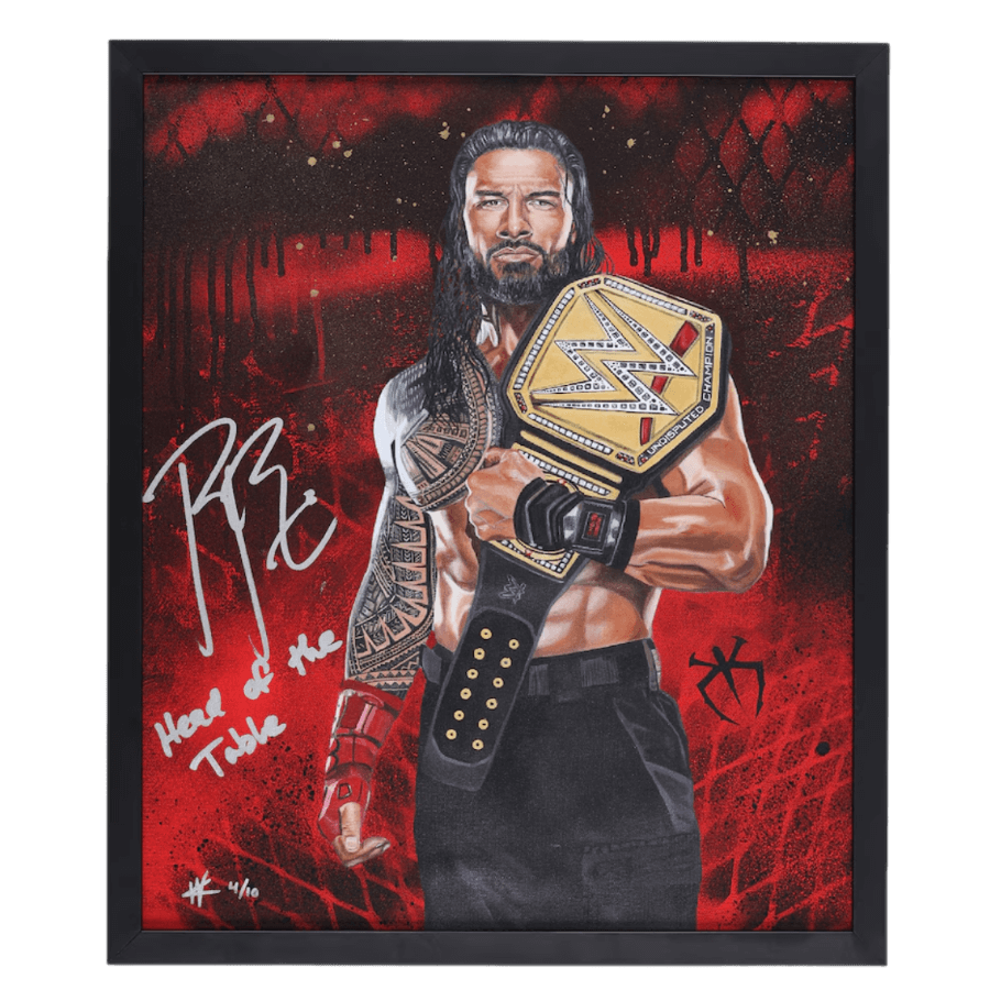 Roman Reigns WWE Autographed Framed 20" x 24" Embellished Canvas Giclee Print with "Head of the Table" Inscription - Art by Cortney Wall - Limited Edition of 10