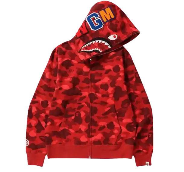 BAPE Color Camo Shark Full Zip Hoodie - Red