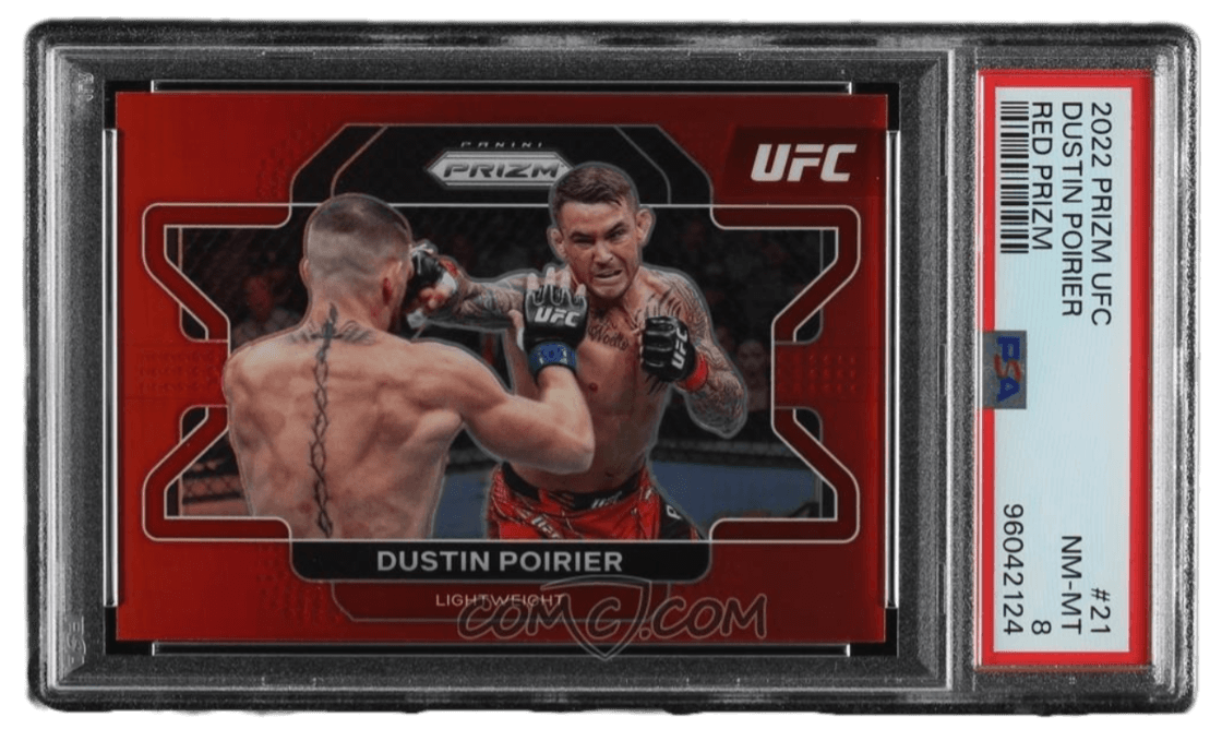 2022 Panini Prizm UFC - Red Prizm #21 - Dustin Poirier /299 PSA 8