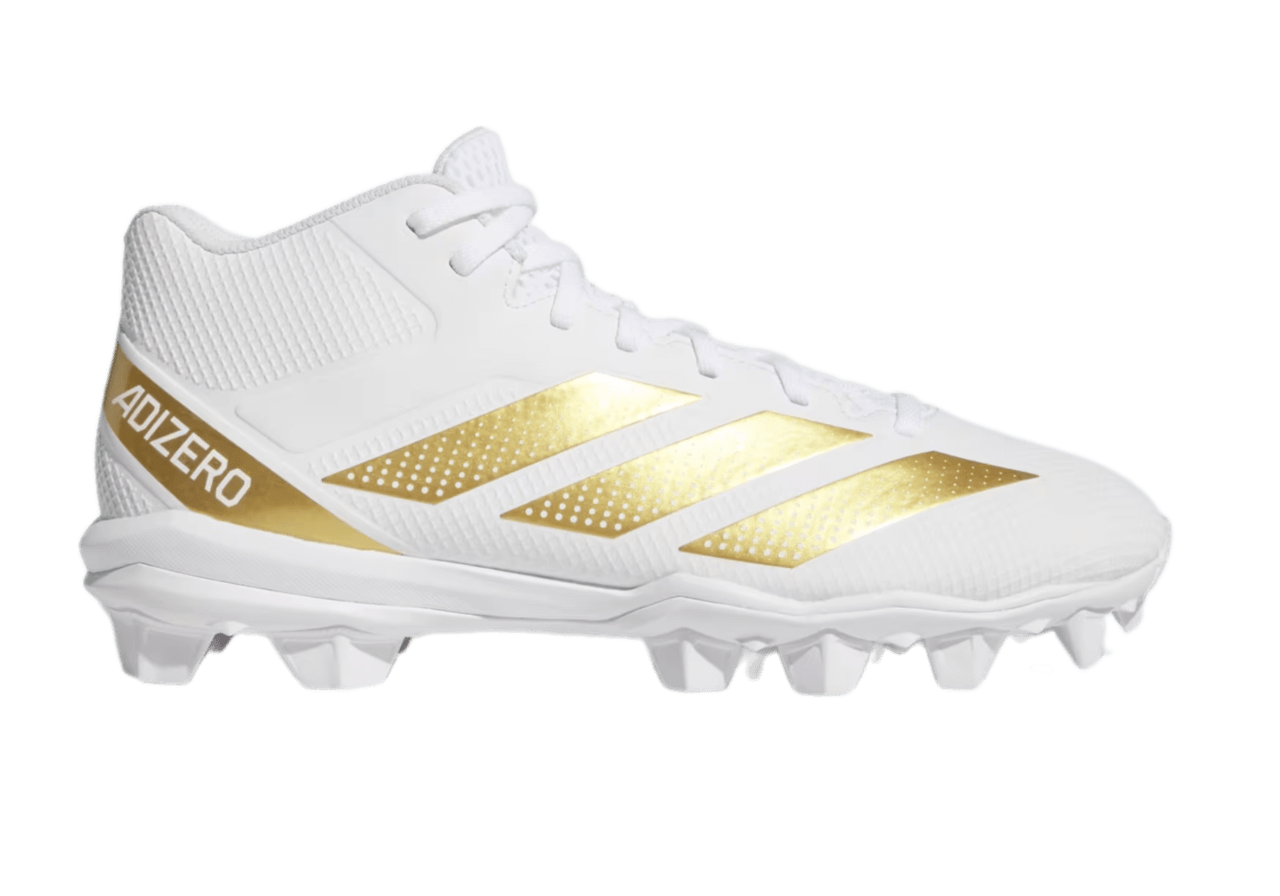 Adizero Impact.2 Molded Rubber Football Cleats - Cloud White / Gold Metallic / Cloud White