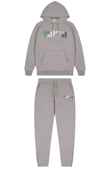 Trapstar Chenille Decoded Hooded Tracksuit - Grey/Green Bee AW22 Edition