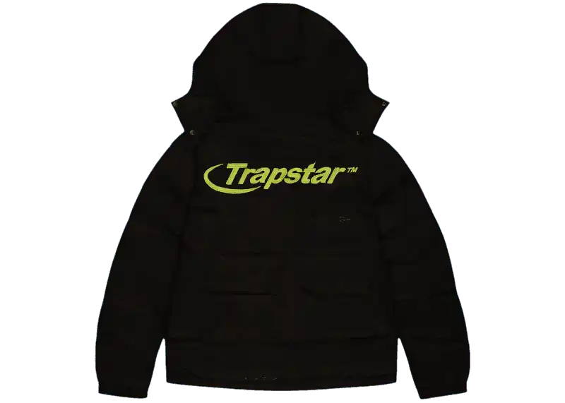 Trapstar Hyperdrive Detachable Hooded Puffer Jacket - Black/Lime