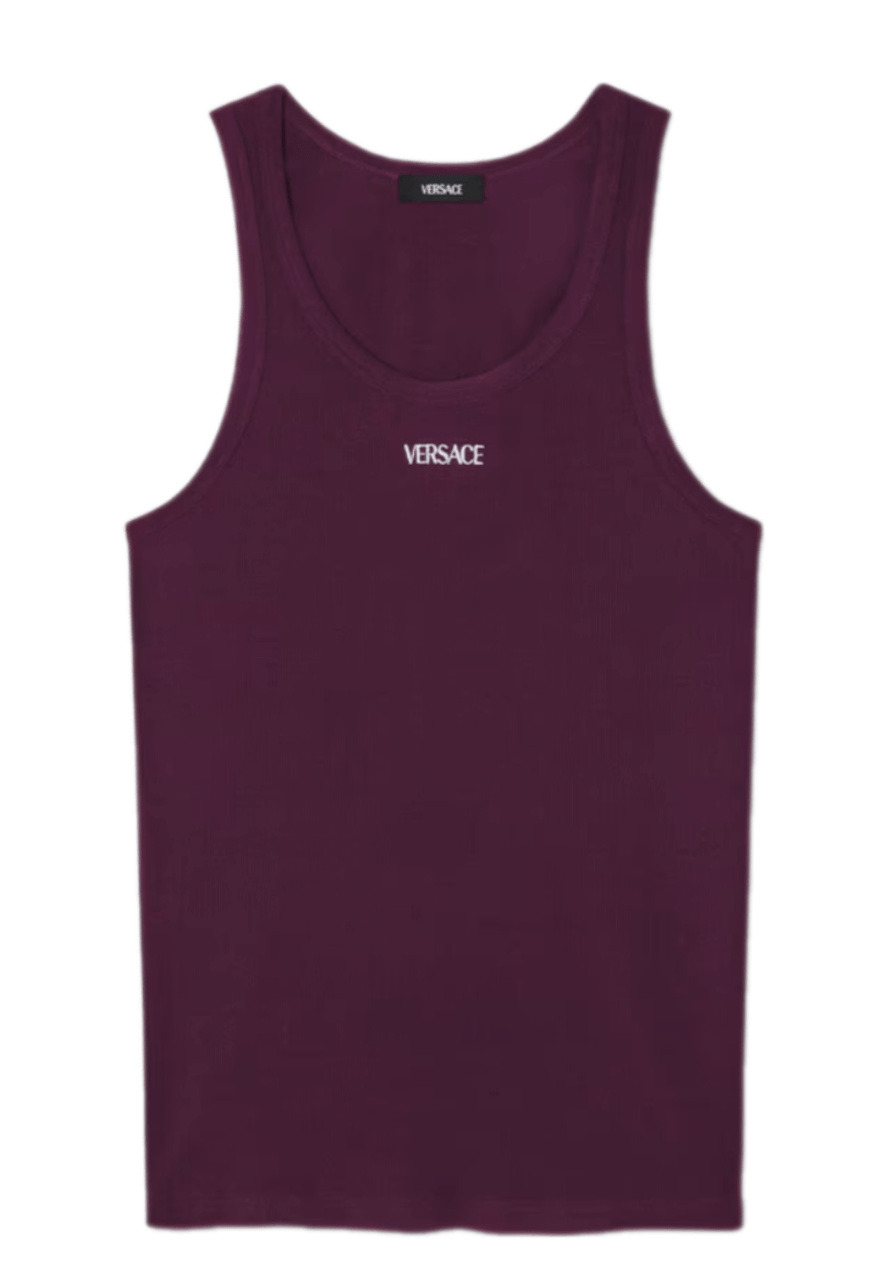 Versace Logo Ribbed Tank Top - Burgundy