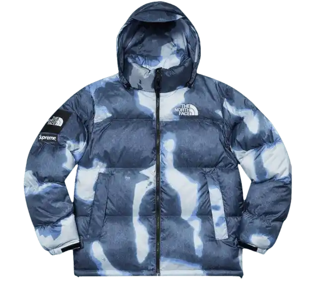 Supreme The North Face Bleached Denim Print Nuptse Jacket Men's - Indigo
