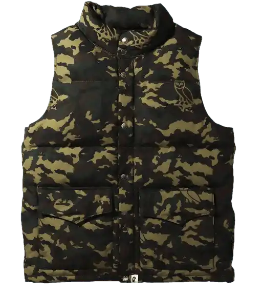 BAPE x OVO Woodland Camo Down Vest Men's - Green