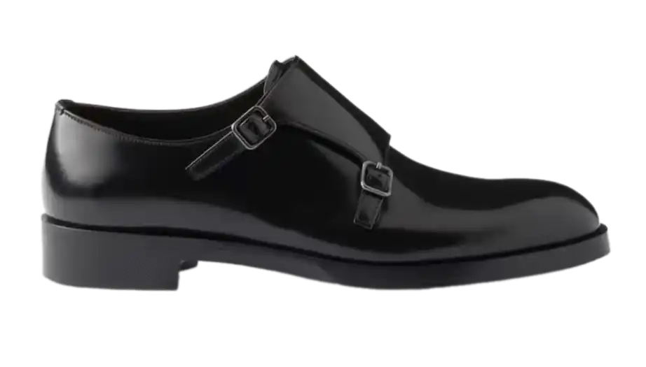 Prada Brushed Leather Double Monk Strap Shoes - Black
