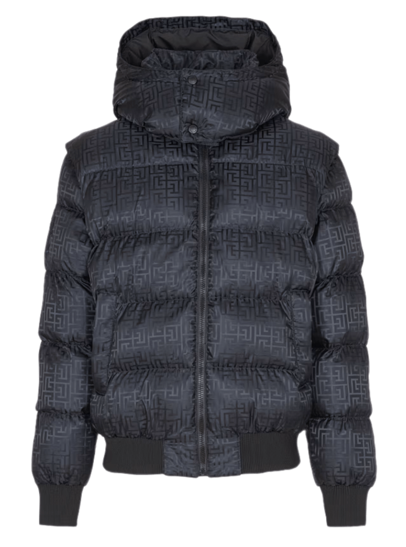 Balmain Cropped Monogram Jacquard Padded Jacket - Black