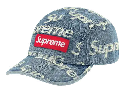Supreme Frayed Logos Denim Camp Cap - Blue