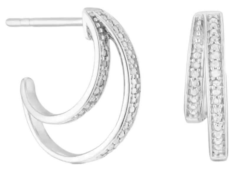 Silver Diamond 13mm Double Hoop Earrings