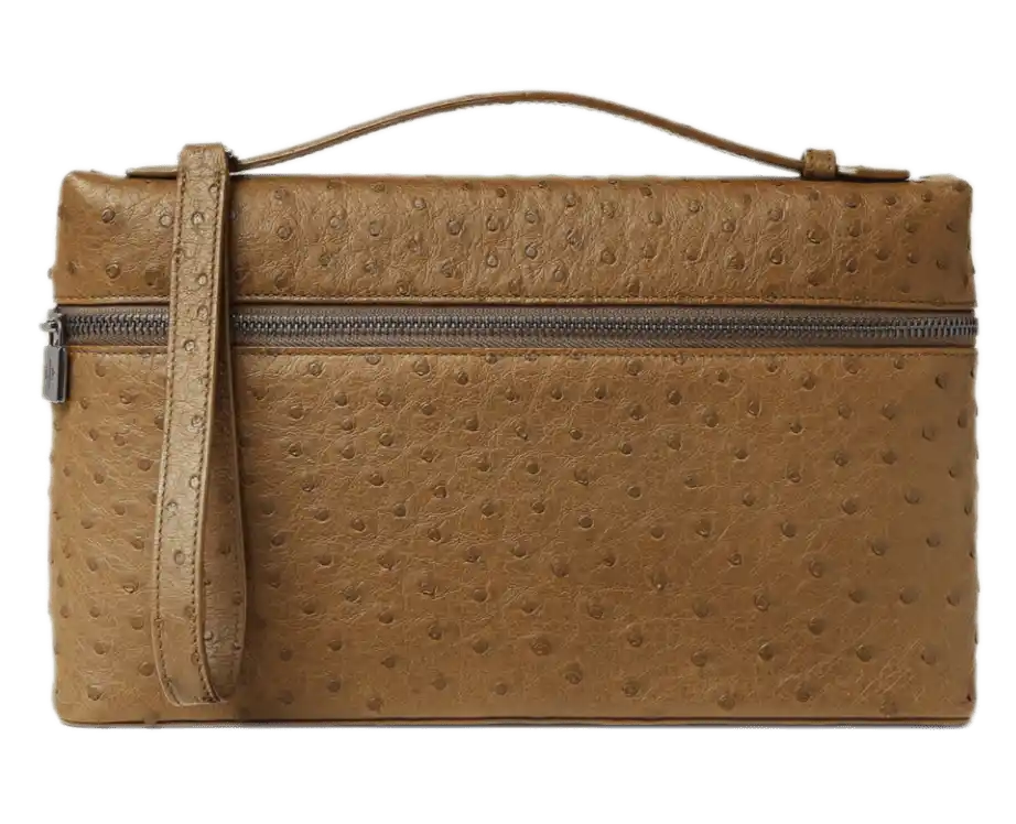 Loro Piana Ostrich Leather Extra Pouch L29 - Salty Capers/Onyx