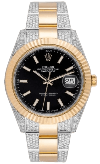 Rolex Datejust Black Dial - 41mm, Steel and Yellow Gold Custom Diamond Set Watch