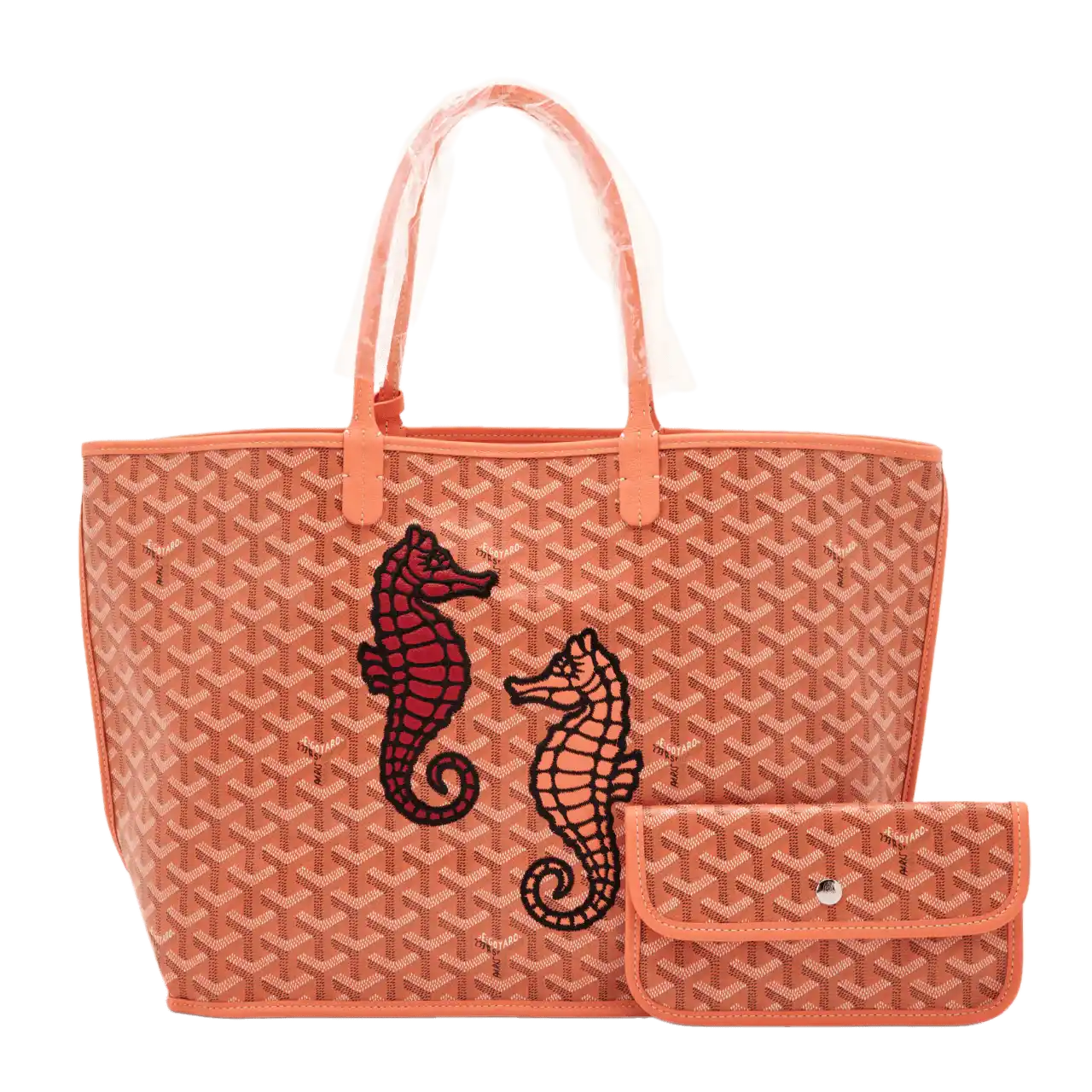 Goyard Limited Edition Coral Pink Goyardine Canvas and Chevroches Calfskin Reversible Seahorse Embroidery Anjou PM Tote, 2024