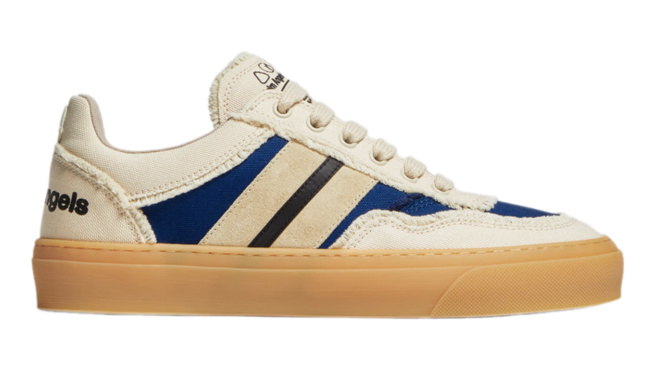 Moncler x Palm Angels Monaco2 Canvas & Suede Sneakers - Ivory White and Blue