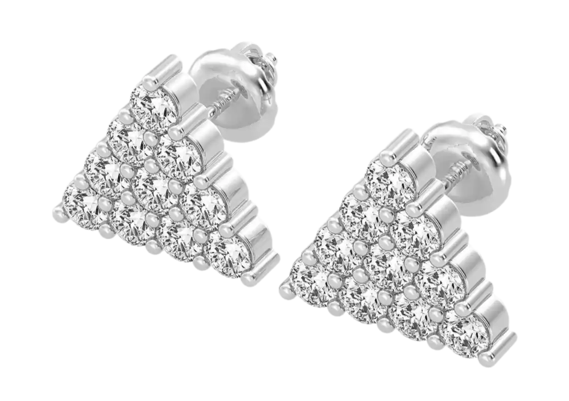 Triangle Stacked Stud Diamond Earrings 14k Solid White Gold 0.15ctw