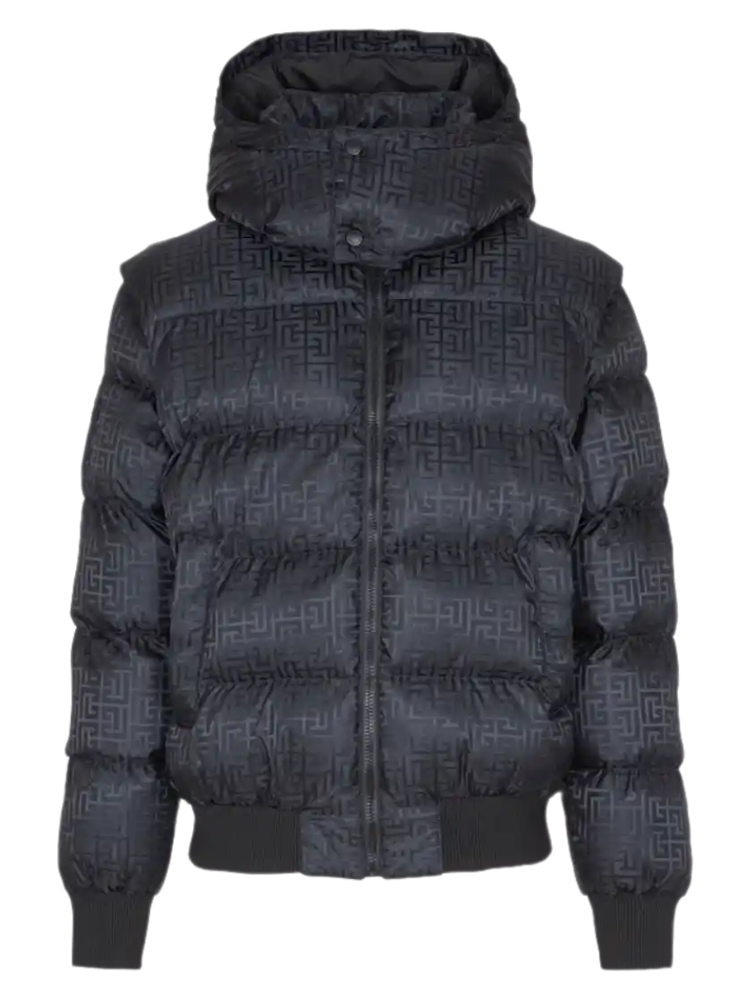 Balmain Cropped Monogram Jacquard Padded Jacket - Black