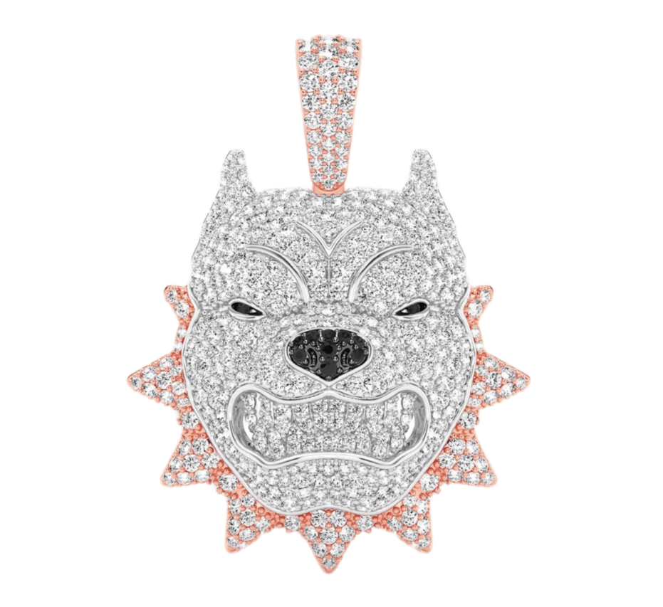 Pitbull Spike Collar Diamond Pendant 14k Solid Rose Gold 3.00ctw