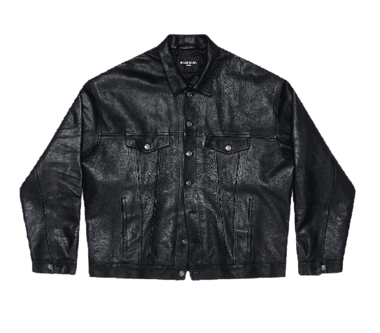 Balenciaga Men's Denim Style Leather Jacket - Black