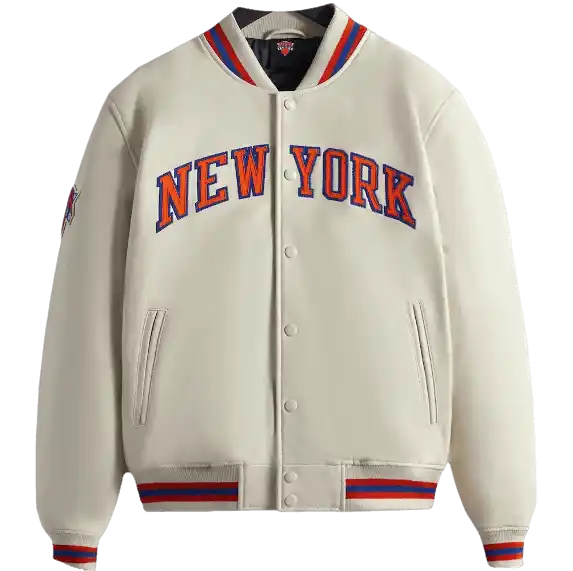 Kith Golden Bear for New York Knicks Varsity Jacket - Sandrift