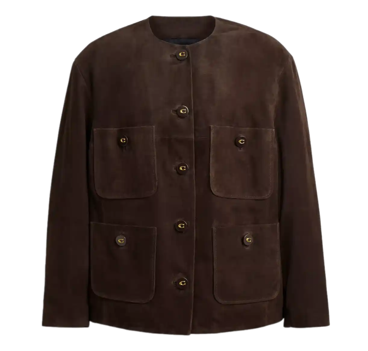 Coach Suede Cardigan Jacket - Dark Brown