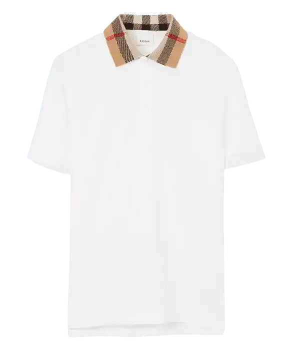 Burberry Check Collar Cotton Polo Shirt - White