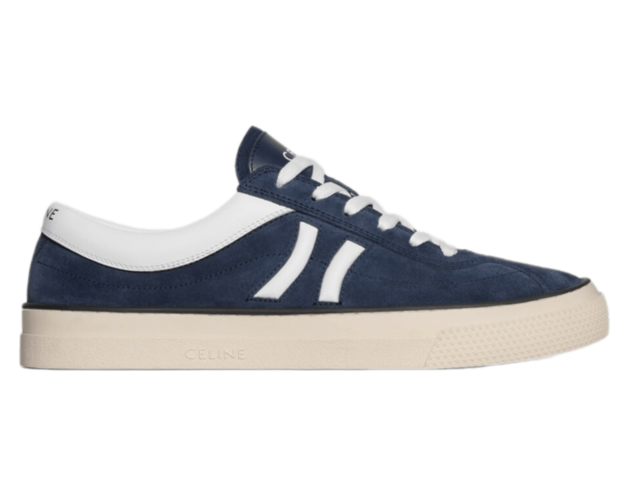 Celine Sunset Low Lace-Up Sneaker In Suede Calfskin - Blue/Optic White
