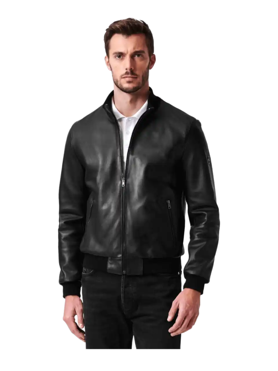 Automobili Lamborghini Leather Bomber Jacket - Black
