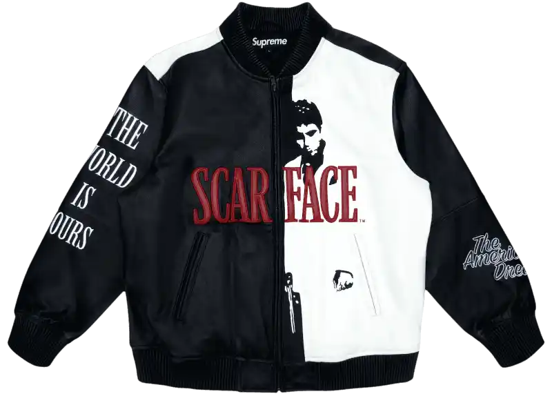 Supreme Scarface Embroidered Leather Jacket - Black
