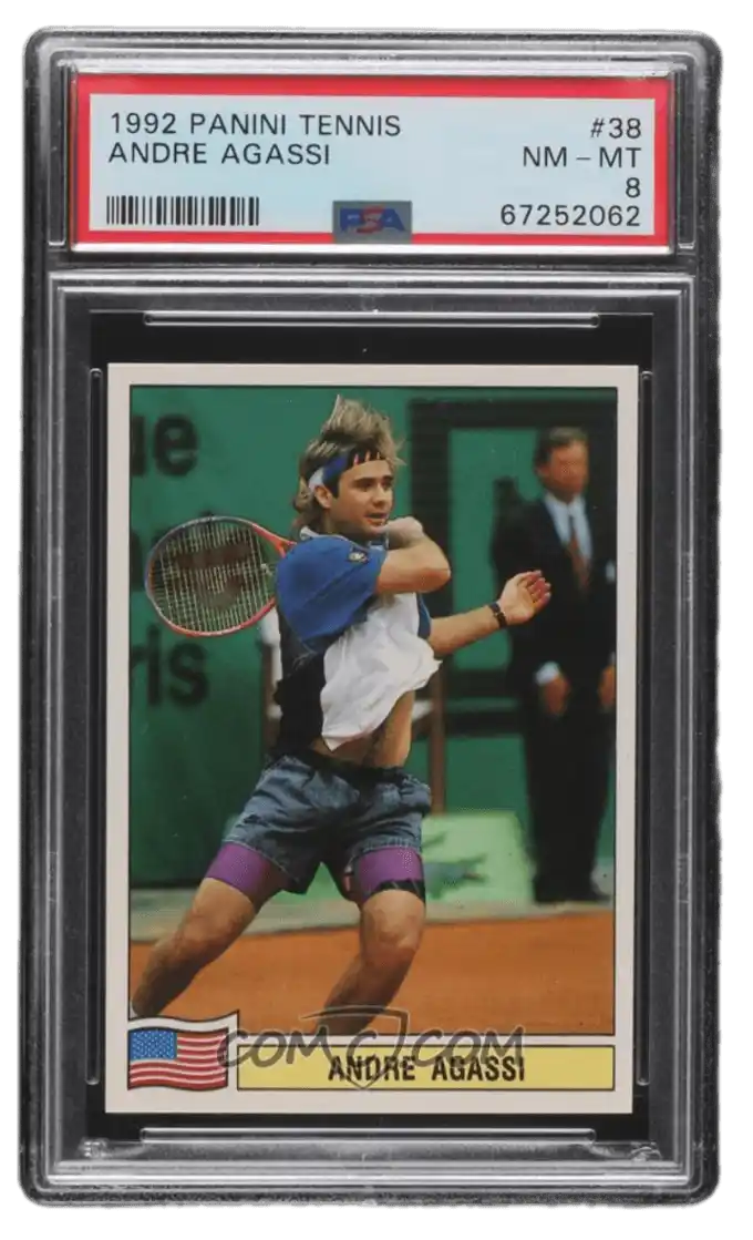 1994 Panini ATP Tour Tennis Stickers - #38 - Andre Agassi PSA 8