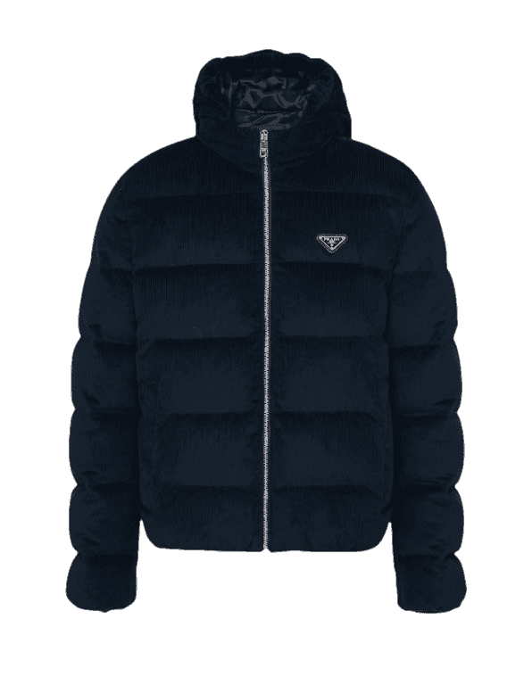 Prada Cropped Corduroy Down Jacket - Blue