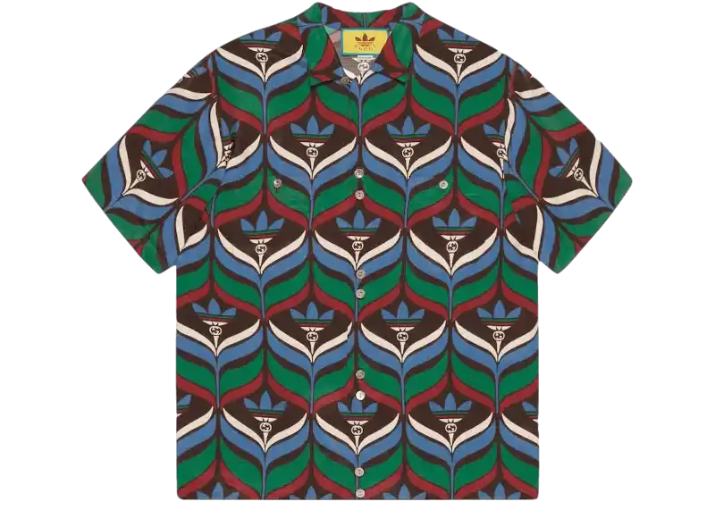 Gucci x adidas Trefoil Print Bowling Shirt - Brown/Green