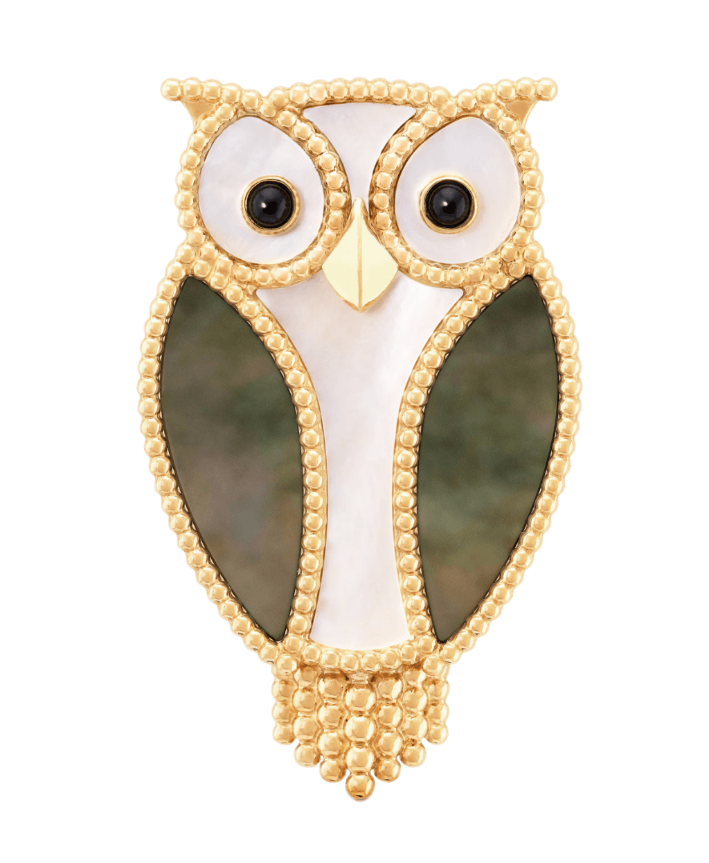 Van Cleef Lucky Animals Owl Clip - Yellow Gold, Mother-of-Pearl, Onyx